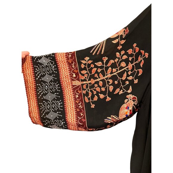 Citron Silk Kimono Jacket With Embroidered Design In Black & Red For Women O/S - Picture 6 of 7